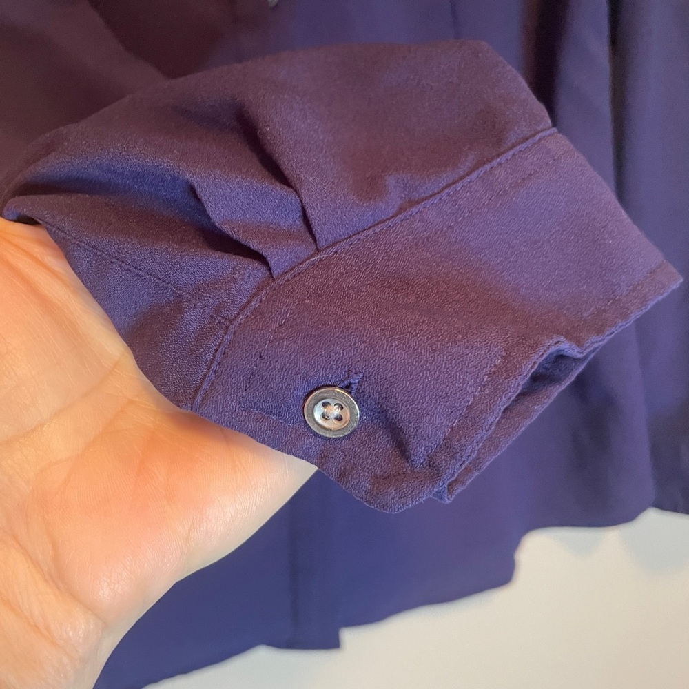 Calvin Klein Women Large Navy Purple Button Down L/S Roll Tab Blouse Top - Picture 7 of 12